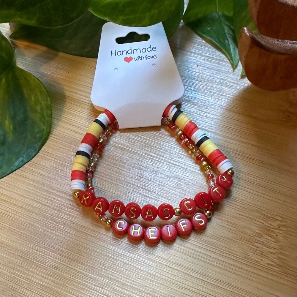 Kansas City Chiefs Football Fan Bracelet Set - Flexible Fit - Sports‎ Jewelry